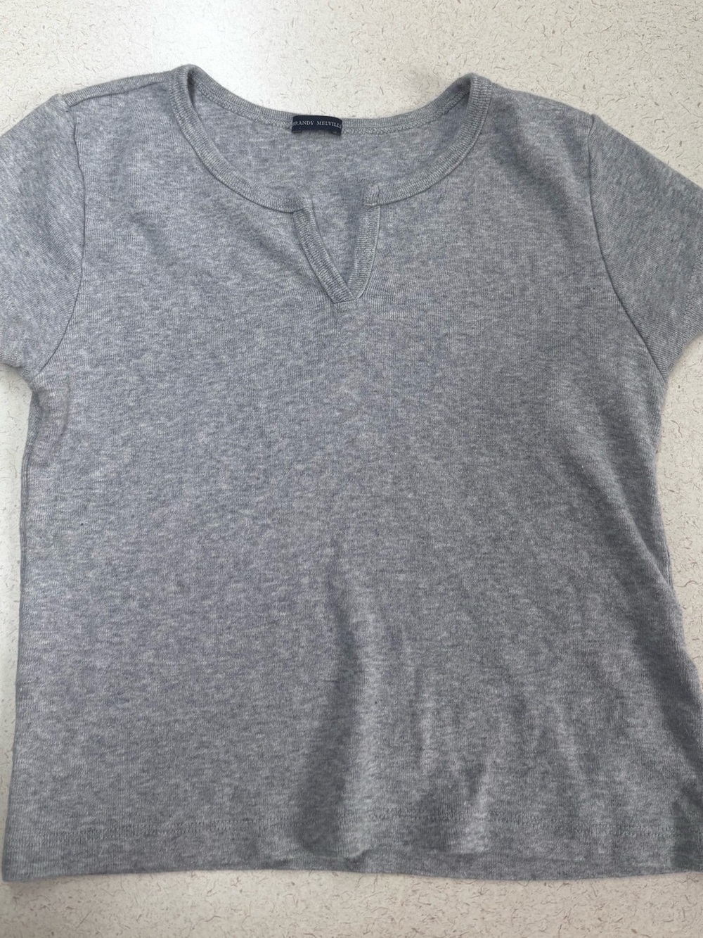 Brandy Melville Heather Gray  Cropped Notch Neck Top 100% Cotton Made in Italy